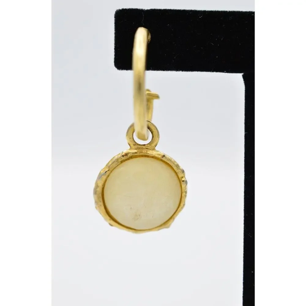 Vintage Cabochon Earrings Brushed Gold Dangle Frosted Milky Bead 1980s BinAA